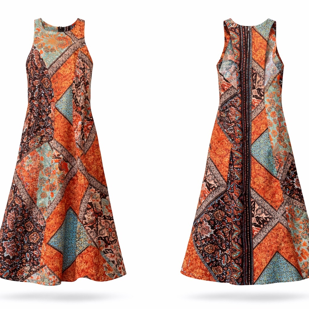 Organic Cotton Bohemian Patchwork Print Long Maxi Dress w/ Pockets 4 Seasons XL - Picture 13 of 15